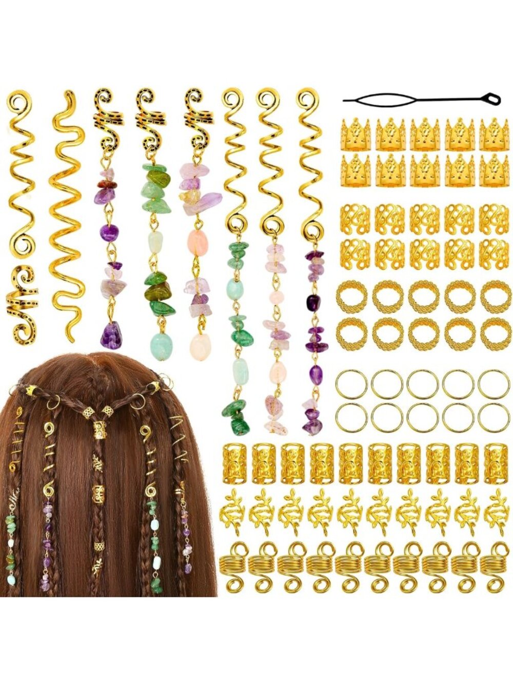 80 Pcs Natural Crystal Dreadlock Accessories, Hair Jewelry for Braids & Locs